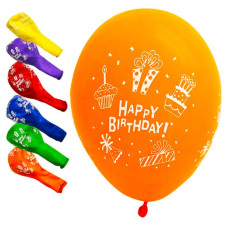 Кульки повітряні "Pelican" /827021/ латексні 12"(30сm) "Happy Birthday, кексики" 5-стор  10шт