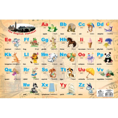 Навчальний набір настільний 490*340 "Рюкзачок" /УП-40/ "Англ. алфавіт" ламінація з двох сторін (30)