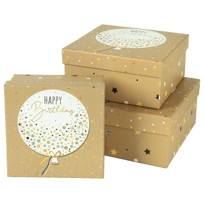 Коробка подарункова /271056/ "Happy birthday 1" 3шт/упак, 20х20х9,5-15,5*15,5*7,5 см
