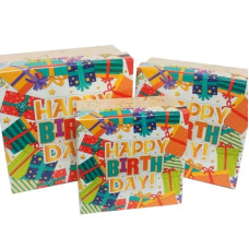 Коробка подарункова /271057/ квадрат "Happy birthday 2" 3шт/упак, 20х20х9,5-15,5*15,5*7,5 см
