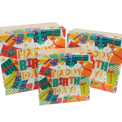 Коробка подарункова /271057/ квадрат "Happy birthday 2" 3шт/упак, 20х20х9,5-15,5*15,5*7,5 см