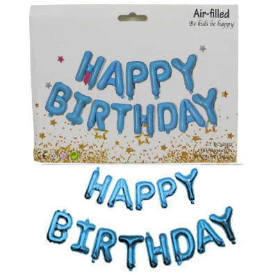 Набір повітряних кульок /1215-В/ фольговані "Happy birthday" 40см блакитні