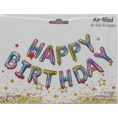 Набір повітряних кульок /1215-МХ/ фольговані "Happy birthday" 40см райдужні
