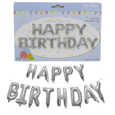 Набір повітряних кульок /1215-S/ фольговані "Happy birthday" 40см срібло