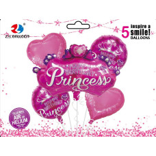 Набір повітряних кульок /1212-31/ фольговані "Happy birthday-Princess" 5шт.=1шт*70см+4шт*45см