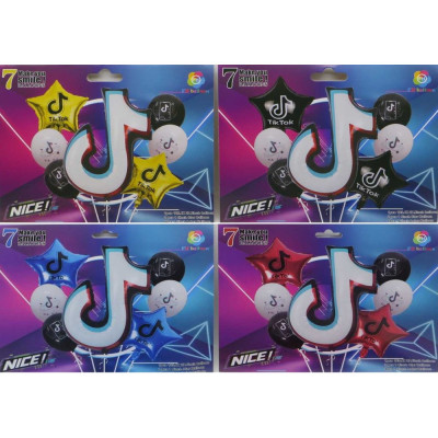 Набір повітряних кульок /1065/ фольговані 7шт. "TIK TOK" 7шт = 1шт.50 * 70см + Зірки 2шт. * 40см + 4шт. * 30см, 4кол.