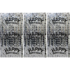 Фотозона-шторка з фольги /13002-S/ "Квадрат-Happy Birthday" 1*2м 2.0мкр.,срібло