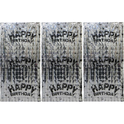 Фотозона-шторка з фольги /13002-S/ "Квадрат-Happy Birthday" 1*2м 2.0мкр.,срібло