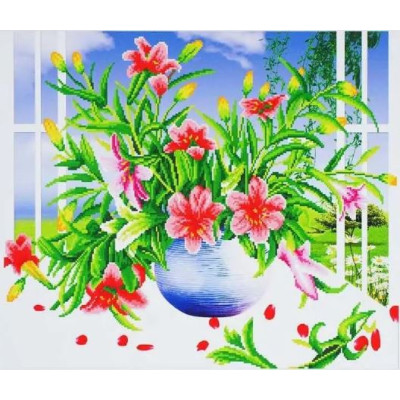 Алмазна мозаїка "JO" /GB70543/ "Букет у блакитній вазі" рулон, 30*40см