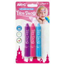 Фарби аквагрим  3 кол. "Amos" /FD5B3G/ "Face deco" в олівцях (бузков., рожев., блакитн.) (1/12)