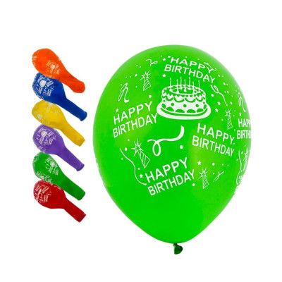 Кульки повітряні "Pelican" /827024/ латексні 12"(30сm) "Happy Birthday. Тортик" 5-стор.  10шт