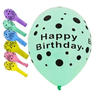 Кульки повітряні "Pelican" /827028/ латексні 12"(30сm) "Happy Birthday, горошок" макарун 5-стор  10шт