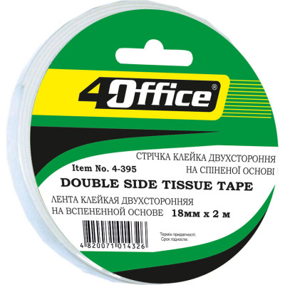 Скотч двосторонній 12*2м "4OFFICE" /4-394/ ПОРИСТИЙ (12/144)