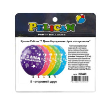 Кульки повітряні "Pelican" /828449/ латексні 12"(30сm ) "З Днем Народження. зірки та серпантин" 5-стор, 10шт