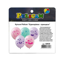 Кульки повітряні "Pelican" /828539/ 12"(30сm) "Єдиноріжки-принцеси" 1-стор. 10шт