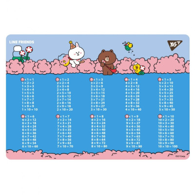 Підкладка настільна 29*42см "YES" /492254/ "Line Friends. Together" (таблиця множення)  (1/10/200)