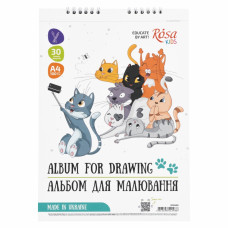 Альбом для малювання "ROSA Kids" А4/30арк /8131402/988/ Cats Selfies, спiраль, 100г/м2 (10)