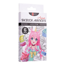 Набір двостор. маркерів "SANTI sketch" /390550/ "Anime" 6 шт/уп, 3/4,7 мм (1/14)