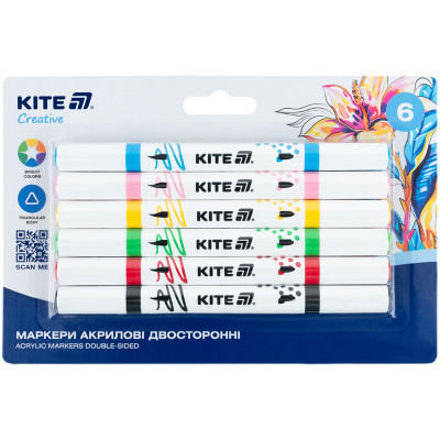 Набір маркерів 6кол. "Kite" /K-1293/ двосторонні, Creative акрилові (1/14)