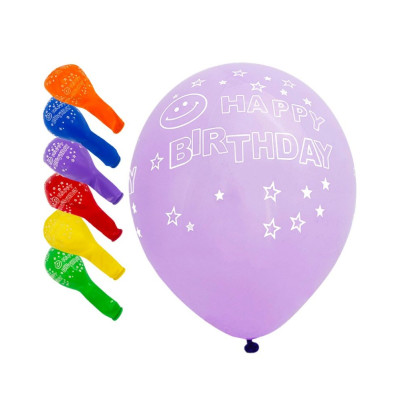 Кульки повітряні "Pelican" /824020/ латексні  12"(30сm) "Happy Birthday, зірочки" 5-стор  50шт