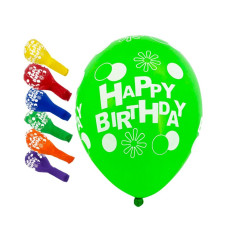Кульки повітряні "Pelican" /827018/ латексні 12"(30сm) "Happy Birthday, квіточки" 5-стор  10шт