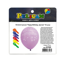Кульки повітряні "Pelican" /827020/ латексні 12"(30сm) "Happy Birthday, зірочки" 5-стор  10шт