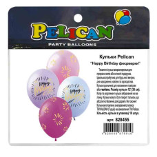 Кульки повітряні "Pelican" /828455/ 12"(30сm) "Happy Birthday феєрверки" 10шт  SDR-131