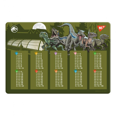 Підкладка настільна 29*42см "YES" /492251/ "Jurassic World" хакі (таблиця множення)  (1/10/200)