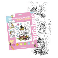 Картина на картоні з контуром "Brushme" /PK0002/ 3 сюжети 20х25см+3 пензлики+6акрил.фарби "Єдиноріг"