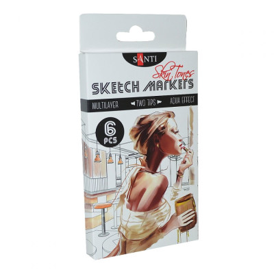 Набір двостор. маркерів "SANTI sketch" /390568/ "Skin Tones" 6 шт/уп, 3/4,7 мм (1/14)
