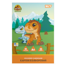 Картон кольоровий А4/10арк "YES" /956848/ JURASSIC WORLD односторонній папка (1/100)