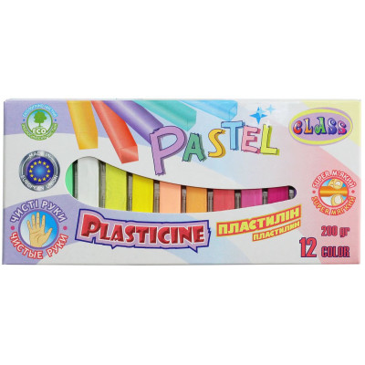 Пластилін "CLASS" "Чисті руки" 12кол. /7653C/ 200г.PASTEL, ECO (1/60)