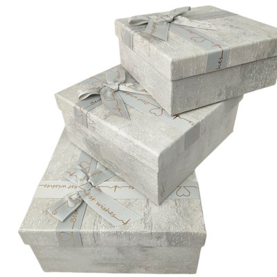 Коробка подарункова /271006/ сіра квадратна, матова 3шт/упак, 19,5х19,5х9,5-15,5х15,5х6,5 см