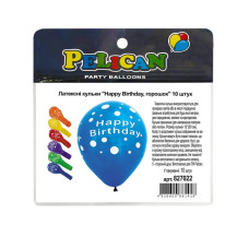 Кульки повітряні "Pelican" /827022/ латексні 12"(30сm) "Happy Birthday, горошок" 5-стор  10шт