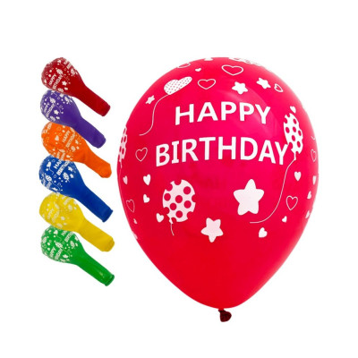 Кульки повітряні "Pelican" /824019/ латексні  12"(30сm) "Happy Birthday. Серця" 5-стор  50шт