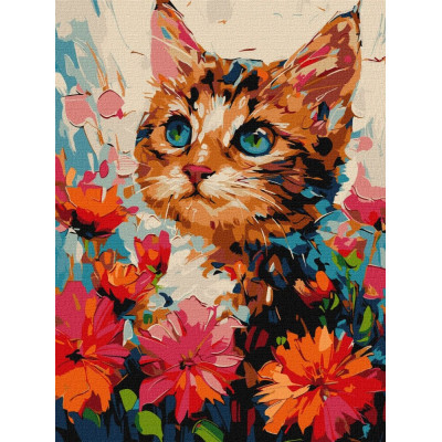 Картина за номерами "Ідейка" /KHO6599/ "Котик у квітах" 30*40см
