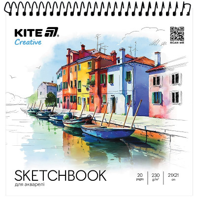 Альбом для акварелі 21*21/20арк. "Kite" /K-1285/ 230г/м2, на спіралі Kite Creative