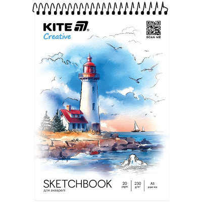 Альбом для акварелі А5/20арк. "Kite" /K-1283/ 230г/м2, на спіралі Kite Creative
