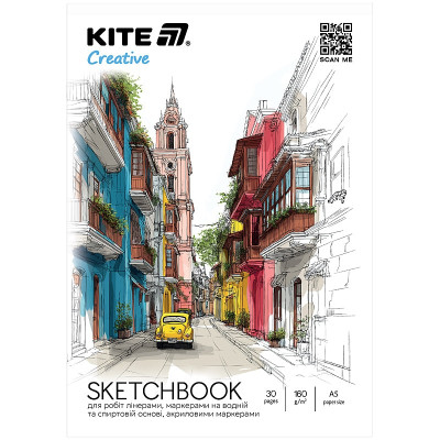 Скетчбук А5/30арк. "Kite" /K-1280/ для маркерів 160г/м2, Kite Creative
