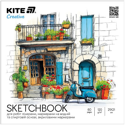 Скетчбук 21*21/30арк. "Kite" /K-1282/ для маркерів 120г/м2, Kite Creative