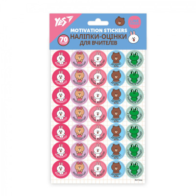 Наліпки-оцінки "YES" /955395/ "Line Friends" круглі, 70 наліпок, 2 арк (1/100)