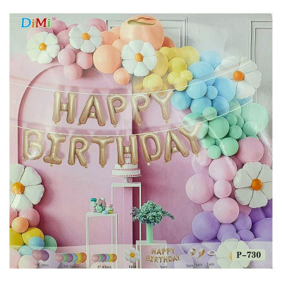 Фотозона із повітряних кульок "JO" /DSCN9466/ "Happy Birthday" 101шт/уп. + скотч, шайба (1/100)