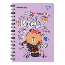 Блокнот А5/80  подвійна спіраль з гумкою "YES" /151771/ "Line Friends" Choco  (1/10/20)