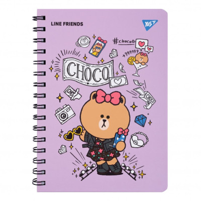 Блокнот А5/80  подвійна спіраль з гумкою "YES" /151771/ "Line Friends" Choco  (1/10/20)
