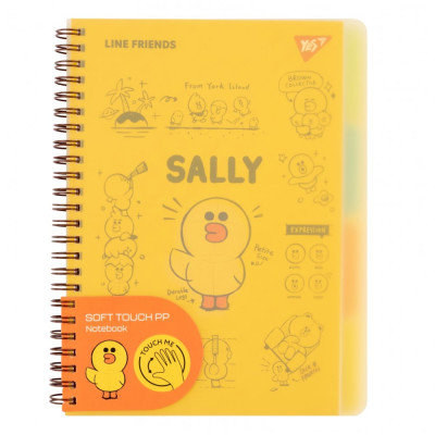Блокнот А5/80 спіраль "YES" /765736/ "Line Friends. Sally" софт-тач, пластикова обкладинка (1/40)