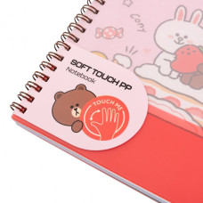 Блокнот А5/80 спіраль "YES" /765737/ "Line Friends" софт-тач, пластикова обкладинка (1/40)