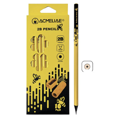 Олівець ч/г "Acmeliae" /43201/ 2B "Black Wood" з чинкою та тримачем-гумкою (10/120)