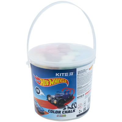 Крейда кольорова 15 шт. JUMBO "Kite" /HW21-074/ "Hot Wheels", відерце (1/24)