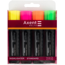 Маркер текстовий "Axent" /D2505-40/ "Highlighter"  1-5 мм клиноподібні  набір з 4 кольорів (1/12/144)