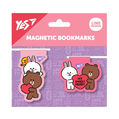 Закладки магнітні "YES" /708107/ "Line Friends Sweet heart", 2шт (1/10/500)